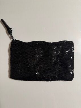Black Sequin Wristlet Pouch Cosmetic Bag Clutch. NWOT